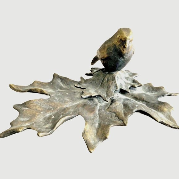 Vintage Scott Nelles Bird on Leaves 1983 Brass sculpture, Signed dated 9"x7"x5"